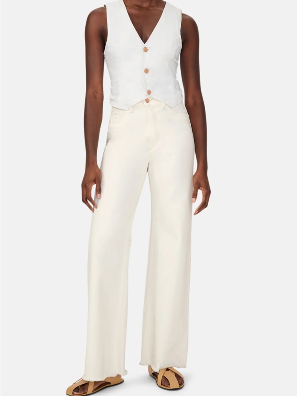 DL1961 Hepburn Vintage Wide Leg Jeans 31” Inseam Sz27 Eggshell/White